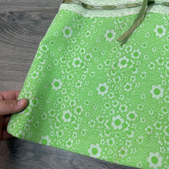 Vintage Handmade Girls 3T Green Floral Lace Shift Dress Short Sleeve Retro 70s - Picture 5 of 14